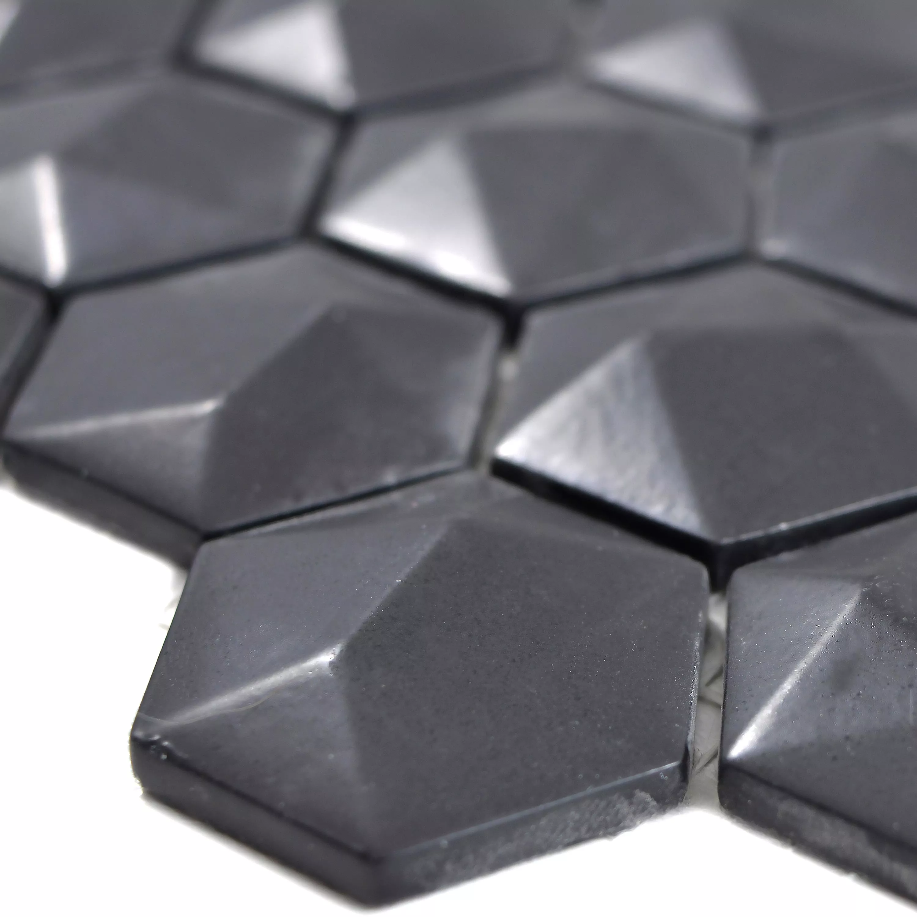 Πρότυπο από Γυάλινο Μωσαϊκό Πλακάκια Benevento Εξάγωνο 3D Μαύρος