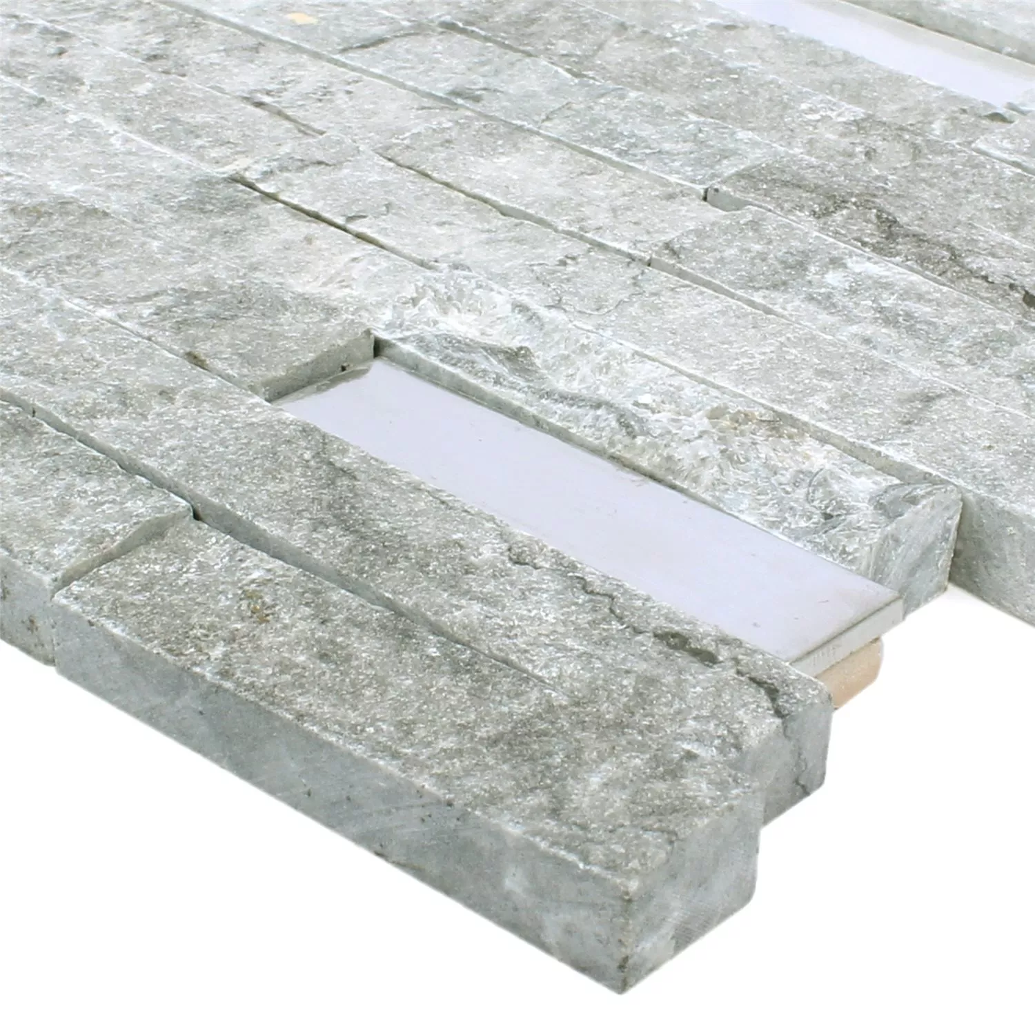 Ψηφιδωτά Πλακάκια Deepstone Φυσική Πέτρα Ανοξείδωτο Aτσάλι Γκρί 3D