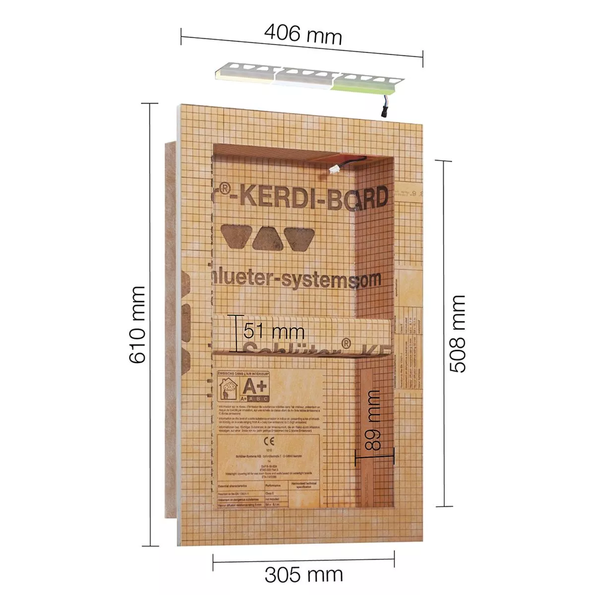 Schlüter Kerdi Board NLT σετ θέσεων με φωτισμό LED ζεστό λευκό 30,5x50,8x0,89 cm