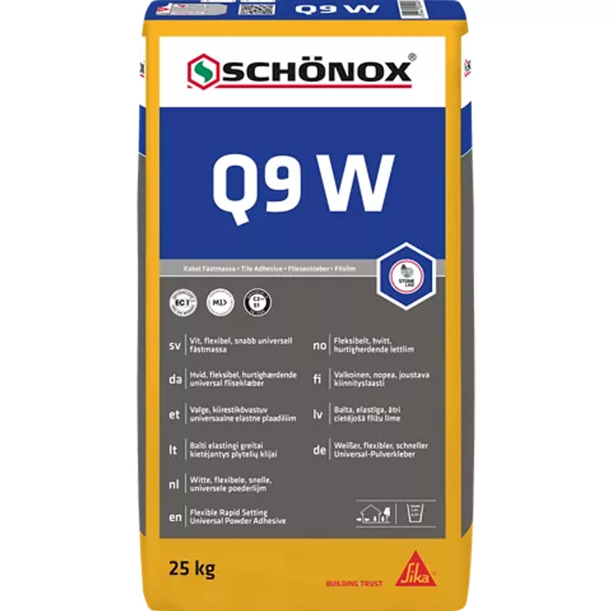 Κόλλα πλακιδίων Schönox Q9 W Λευκή εύκαμπτη κόλλα σε σκόνη γενικής χρήσης 25 KG