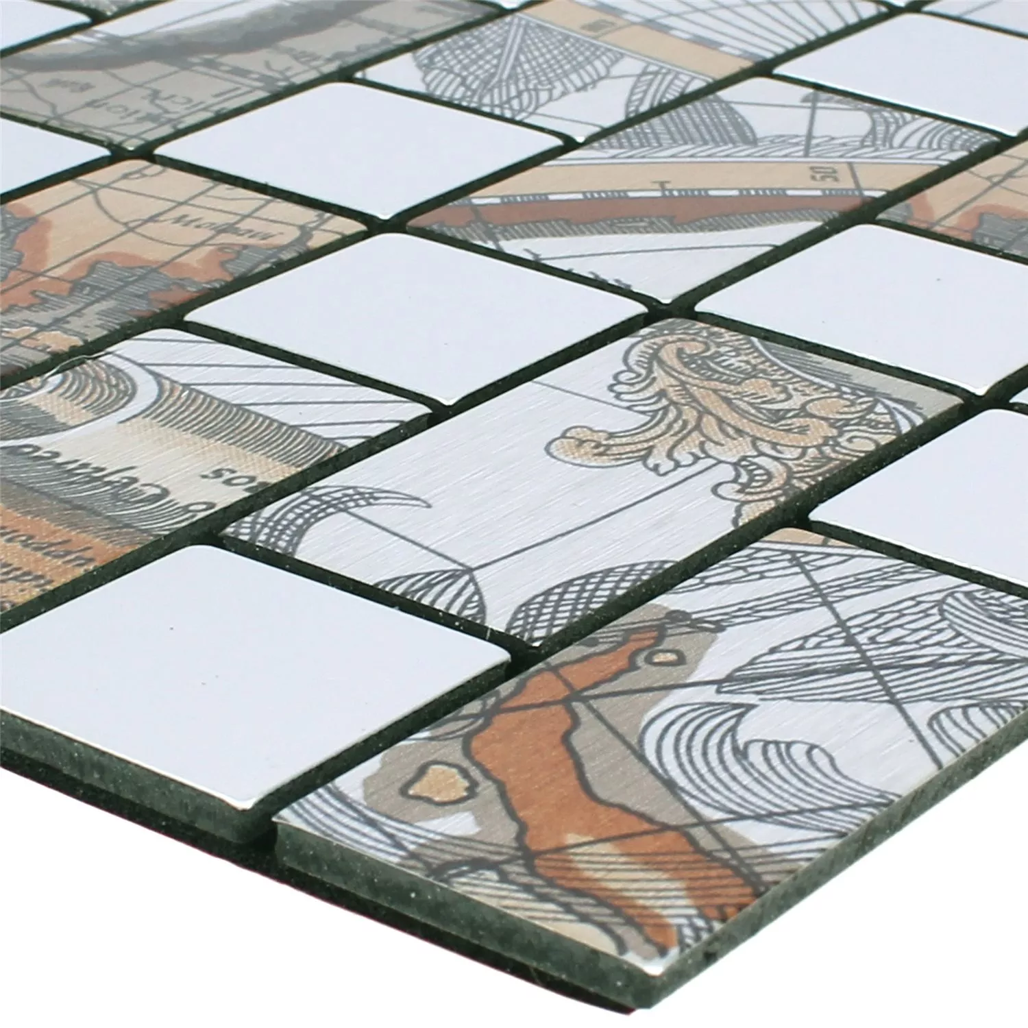 Ψηφιδωτά Πλακάκια Mέταλλο Aυτοκόλλητες Pinta Παγκόσμιος Χάρτης Ασήμι Ορθωγώνιο