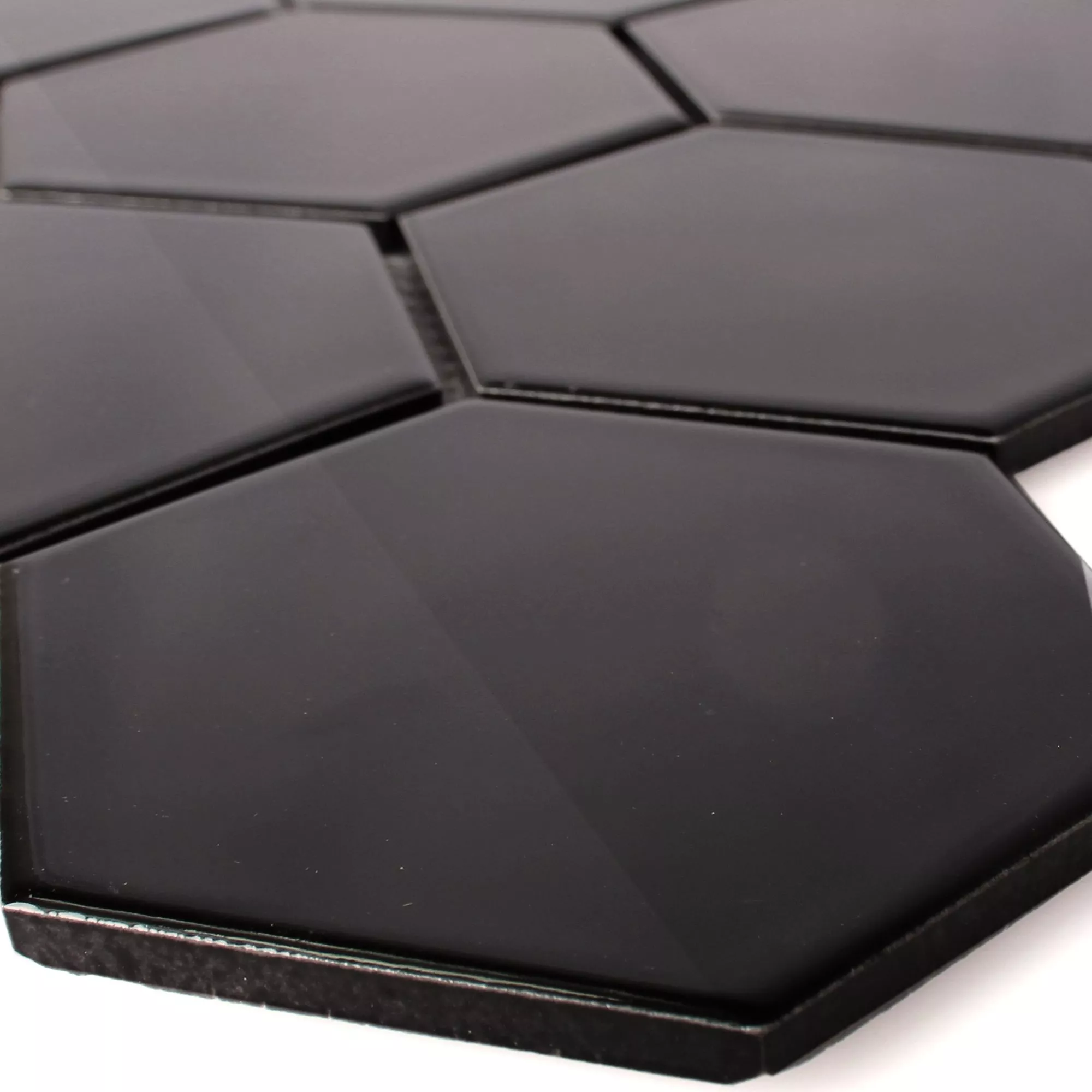 Πρότυπο από Kεραμικά Ψηφιδωτά Πλακάκια Εξάγωνο Salamanca Μαύρος Αστραφτερό H95
