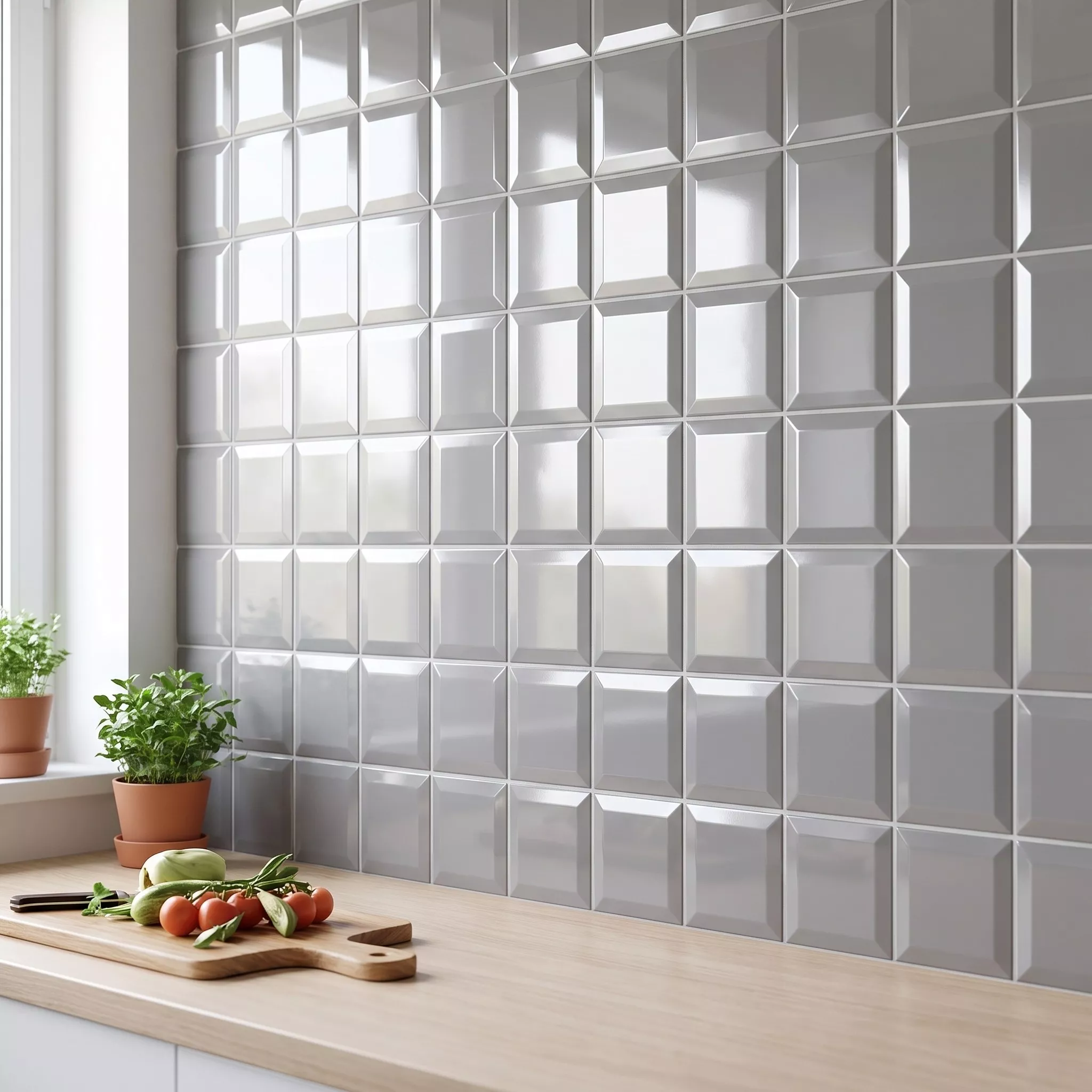 Πλακάκι μετρό Γκρί Αστραφτερό 10x10 cm Όψη Catarina Gris