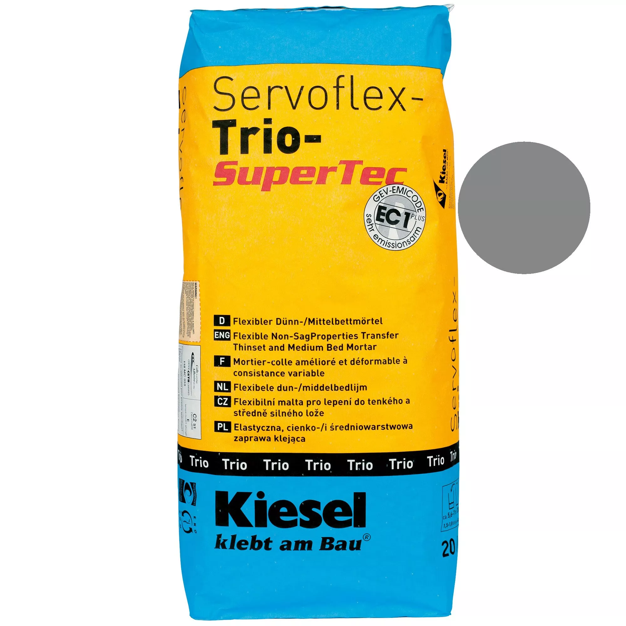 Κόλλα πλακιδίων Kiesel Servoflex λεπτό και μεσαίο κονίαμα κρεβατιού γκρι 20kg