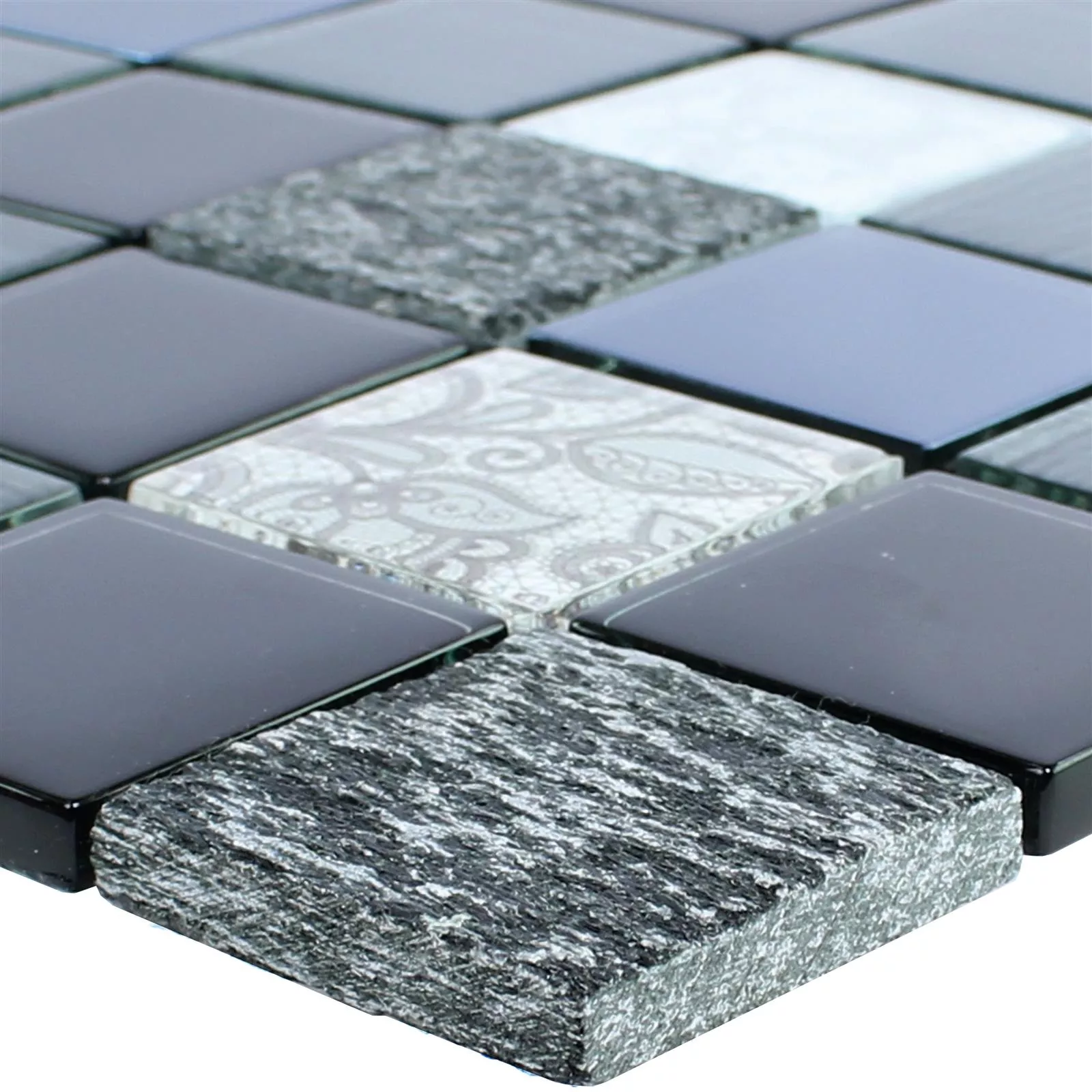 Πρότυπο από Μωσαϊκό Από Γυαλί Φυσική Πέτρα Triopetra Μαύρος Γκρί Ασπρο