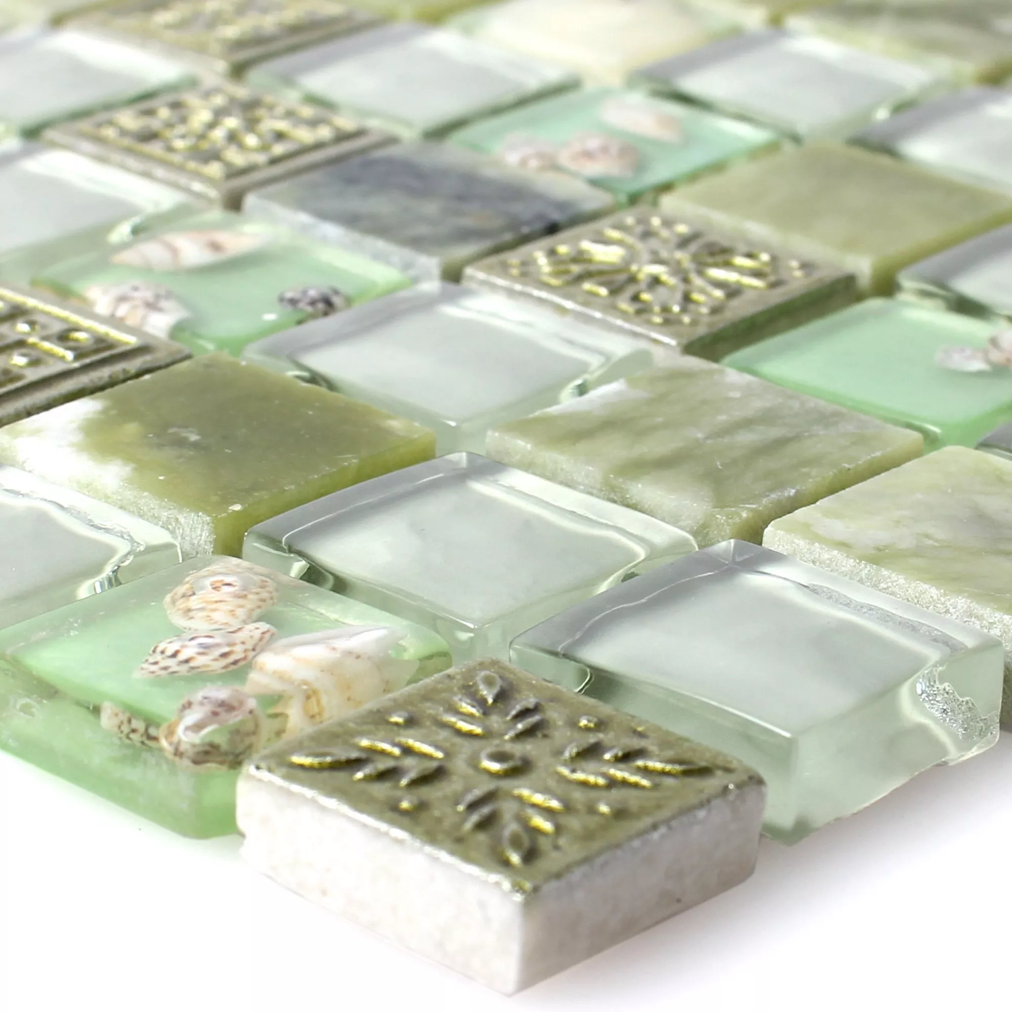 Πρότυπο από Γυάλινο Μωσαϊκό Πλακάκια Aπό Φυσική Πέτρα Tatvan Kέλυφος Πράσινος