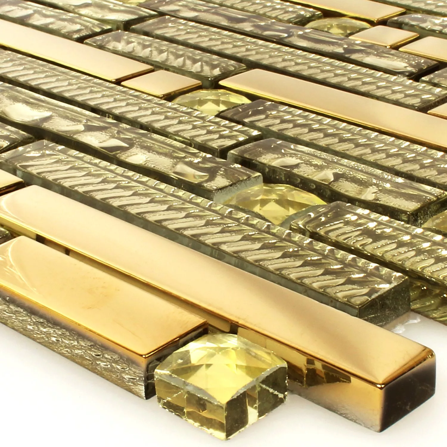 Γυάλινο Μωσαϊκό Πλακάκια Δομημένος Χρυσός 15x62x8mm