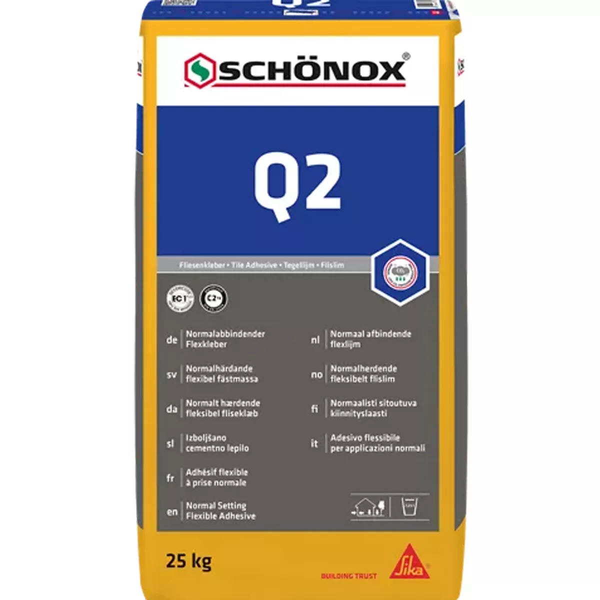 Εύκαμπτη κόλλα Schönox Q2 για κεραμικά πλακίδια από πορσελάνη και κεραμικά πλακίδια C2TE (25 kg)